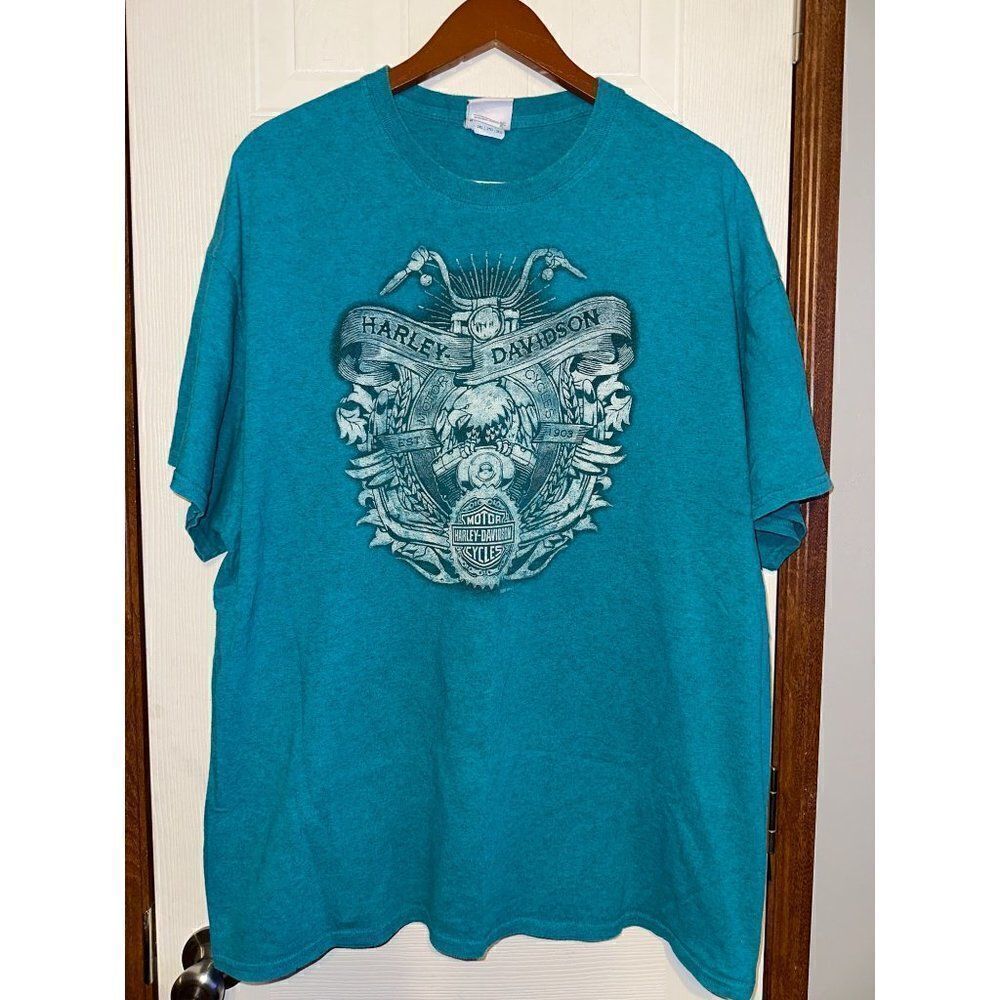 Harley Davidson Teal Graphic Short Sleeve T-Shirt Size 2XL